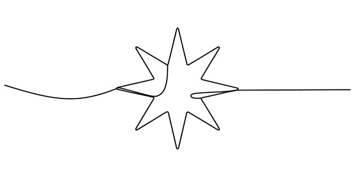 Continuous single line drawing of an eight pointed star shape