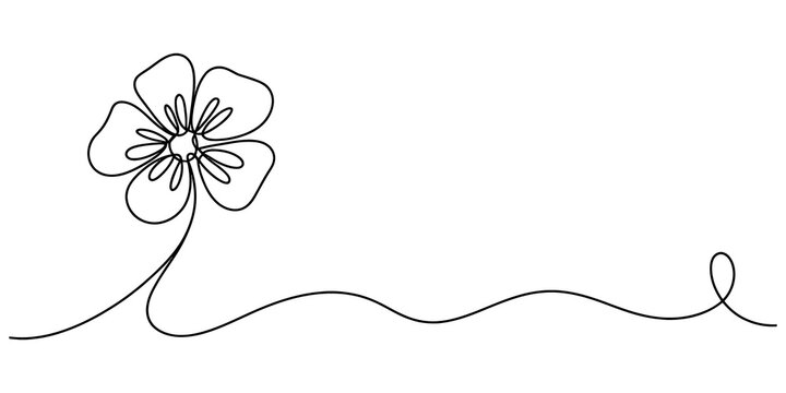 Minimalist single continuous line drawing of a simple flower blossom