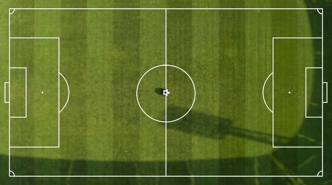 Aerial Soccer Field with Ball at Center Circle