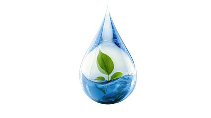 Obraz premium Water droplet cradling a small green sprout growing inside a crystal clear liquid sphere on a transparent surface.