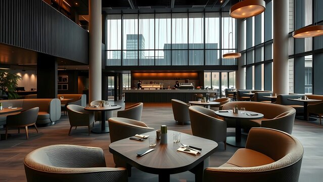 Premium hospitality interior background featuring refined tables and atmospheric bokeh