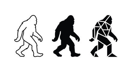 Obraz premium Three bigfoot silhouettes in varying styles against a white background