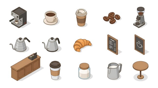 Isometric Coffee Shop Icon Set
