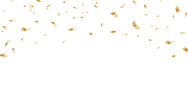 Falling Gold Foil Confetti Vector Background Isolated on White, Golden Celebration Ribbon Explosion Overlay, Luxury Party Confetti Border Template for Birthday, Wedding, New Year