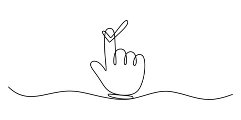 Continuous line drawing of a hand with a check mark sign © Das