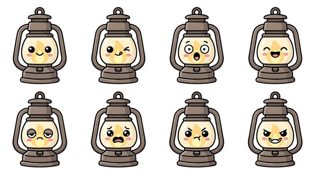 Cute Lantern Emoticon Collection Featuring Various Expressions and Emotions