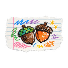 Obraz premium PNG Colorful hand-drawn acorn illustration.