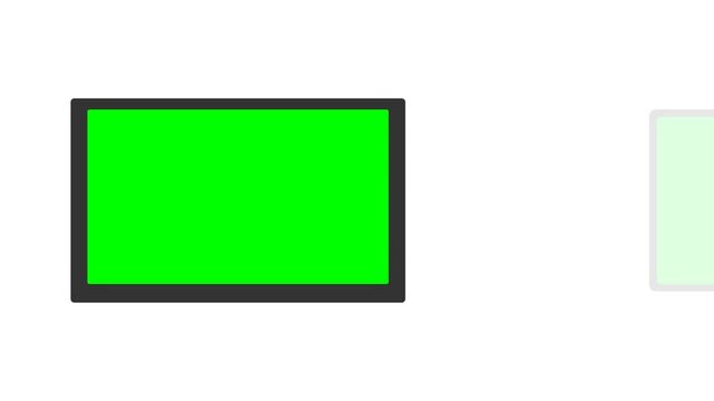 Responsive Devices Mockup with Green Screen Sliding In on White Background