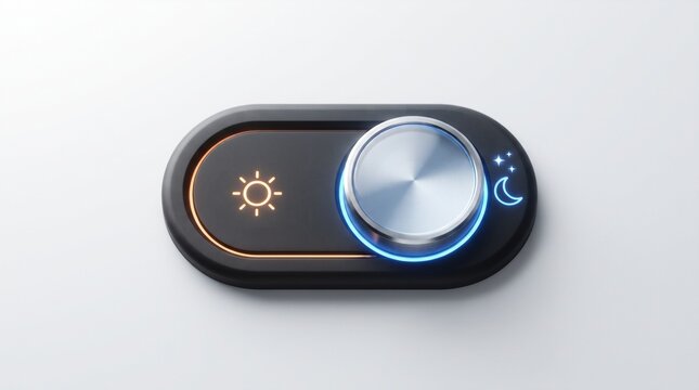 Brightness and Dimness Control: A modern rotary dial with glowing sun and moon icons allows precise adjustment of light levels, representing control over ambiance and interface.