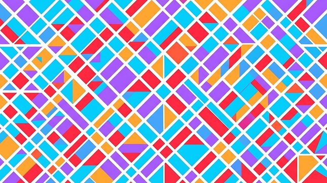 Abstract geometric seamless pattern with vibrant multicolored squares and diagonal lines