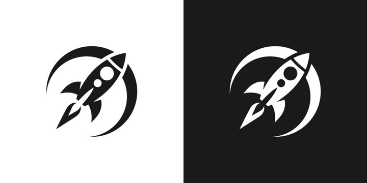 logo design combining rocket and planet, launch, vector icon idea