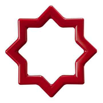 3D Red Rub el Hizb Islamic Star Frame Border Isolated