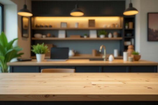Simple wooden table, clean background, product display space , display, minimal
