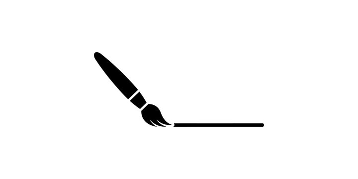 Black silhouette of paintbrush creating a straight line for art and design abstract concept.