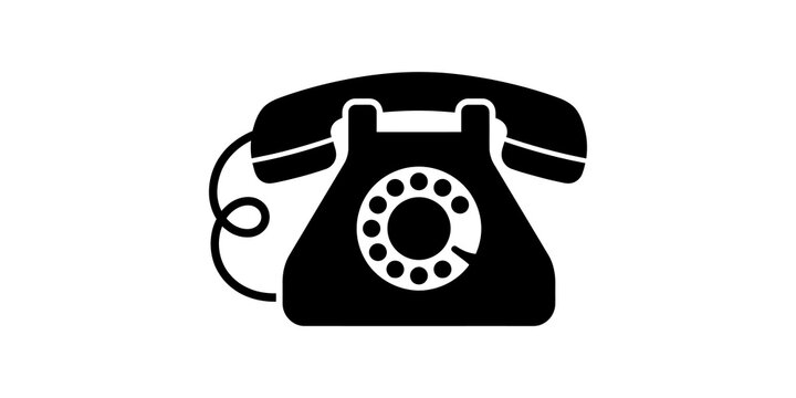 Black rotary telephone icon representing retro communication technology and old fashioned office contact systems.