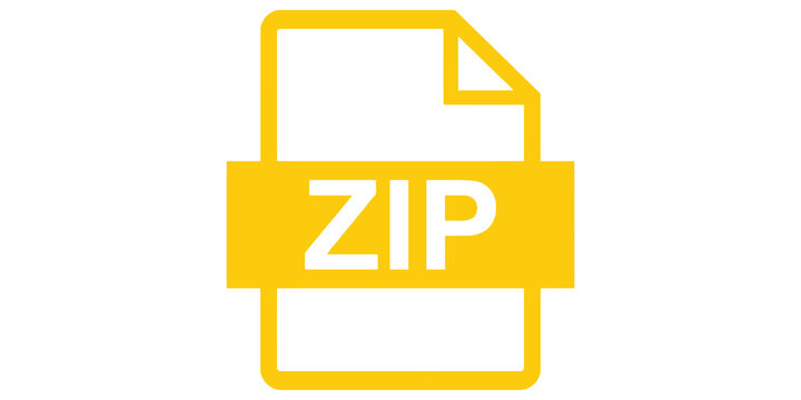 Yellow zip file icon with bold lettering provides clear visual representation of archived digital data formats.