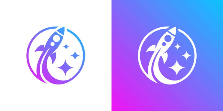 logo design combining rocket and star, planet, circle, launch, vector icon idea