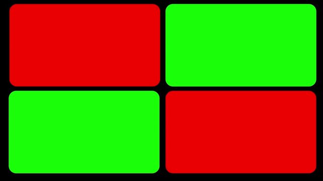 Transition elements for white four window frame grid animation on black transparent background. Split screen film frame matte animation.Motion graphics of concept
