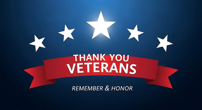 Patriotic tribute to veterans with red banner and white stars