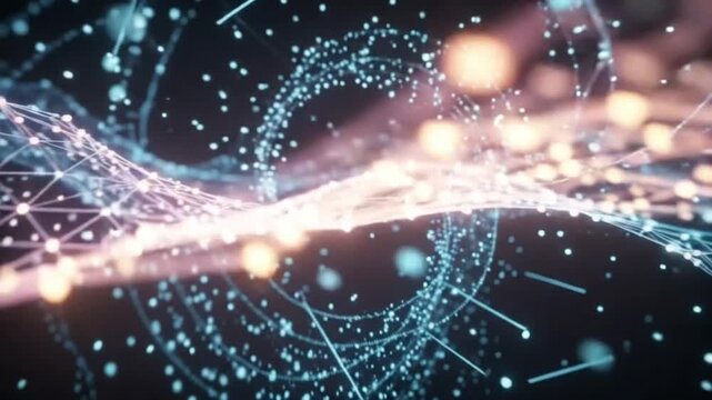Abstract Futuristic Digital Network Technology Data Wave Particle Motion Background 3D