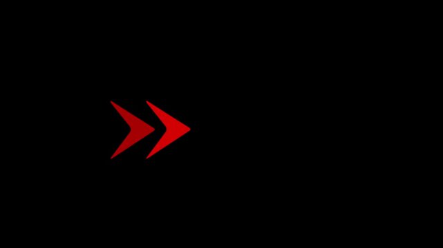 A sequence of five cyan arrows pointing to the right arranged in a horizontal line against a solid black background.Motion graphics of concept