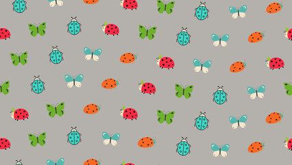 Seamless pattern of cartoon ladybugs and butterflies © woojin
