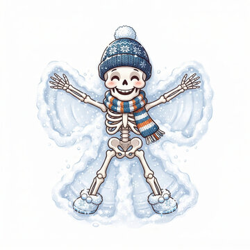 Isolated on white background Halloween skeleton character, cute spooky illustration collection, festive fantasy artwork