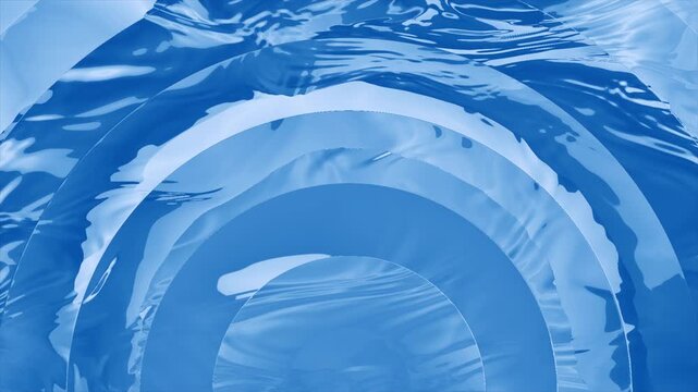Abstract blue water background featuring circular swirling waves and layered fluid textures, creating a dynamic underwater vortex effect with cool tones