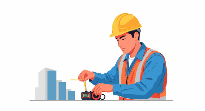 Hispanic Construction Foreman Calculating Building ROI with Red Tape