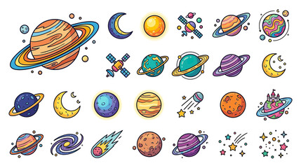 Cute Space Planets and Moons Cartoon Collection © ALU