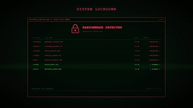 Cyber terminal stopping ransomware attack and restoring files