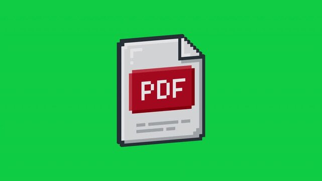 3D Pixel PDF Document Icon Spinning on Green Screen
