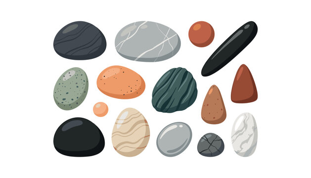 Smooth river stones vector illustration collection featuring zen spa pebbles rocks and marble boulders isolated on white