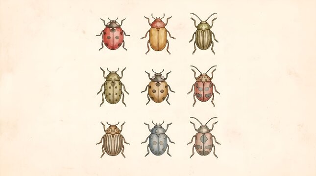 Vintage Hand-Drawn Ladybug and Beetle Illustration
