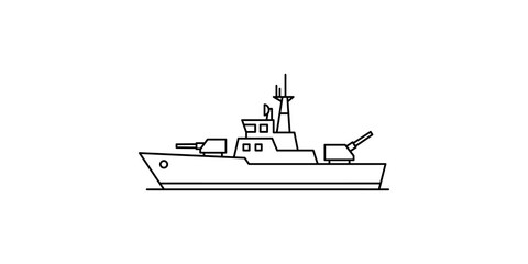 Minimalistic military battleship icon line drawing style. © Saba
