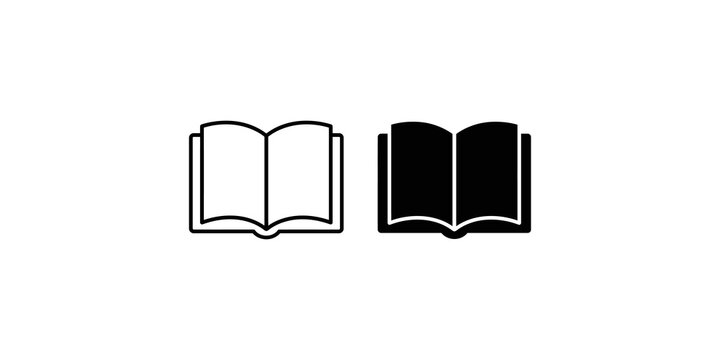 Open book icon set featuring linear and solid vector illustrations for education and library apps.