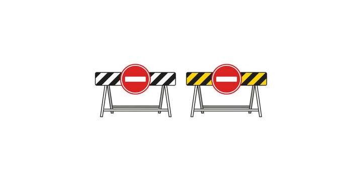 Road barrier icon set with no entry symbol for traffic safety management and construction site zoning.