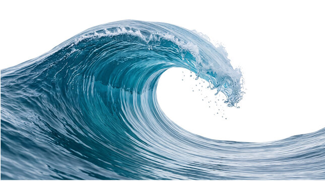 Ocean wave crashing with blue water and isolated on transparent background