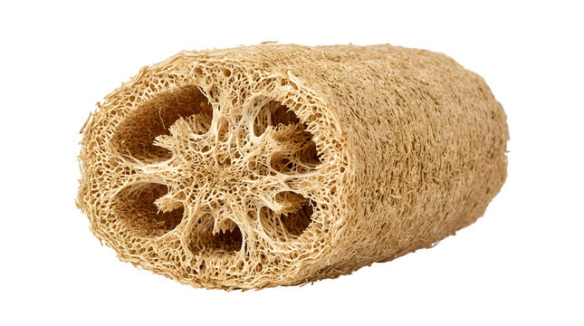 Natural organic loofah sponge for body exfoliation isolated background.