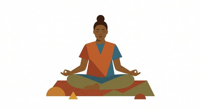 Flat illustration of person meditating representing mindfulness and mental wellness
