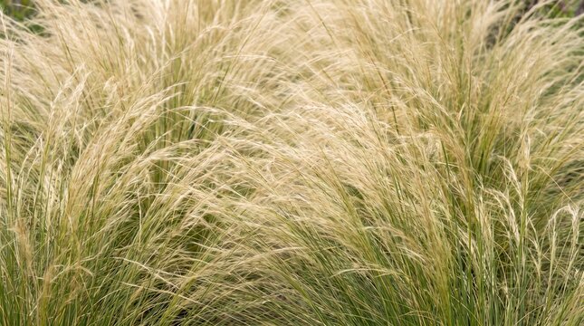 Mexican feather grass, growing in modern garden landscape, featuring delicate ponytail foliage