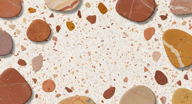 Abstract terrazzo pattern with brown and beige stone shapes