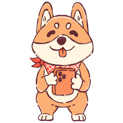 Fototapeta premium Cute Cartoon Shiba Inu Holding a Smartphone
