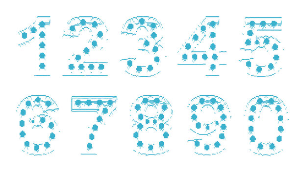 Futuristic Blue Digital Number Set 0-9 on Transparent Background