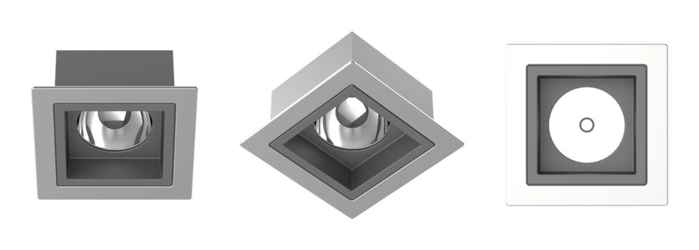Modern square recessed ceiling light fixture 3d render isolated on a clean white background