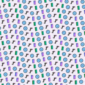 Seamless pattern of clocks and barcode scanners
