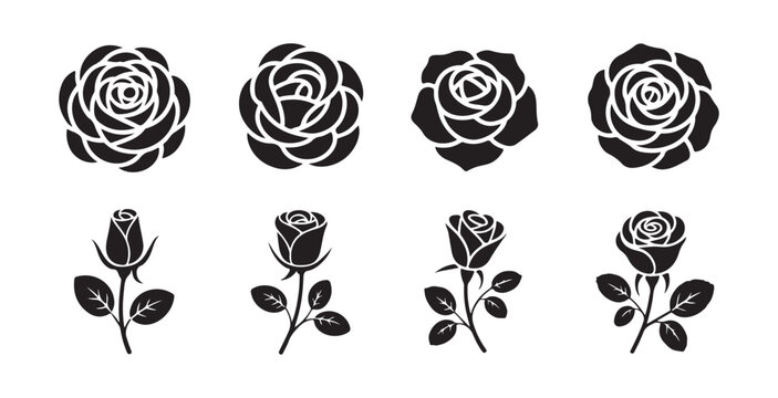Detailed rose flower stencil graphics provide sophisticated botanical elements for luxury brand decor.