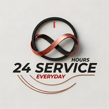 24 hours service sign with infinity symbol on a white background