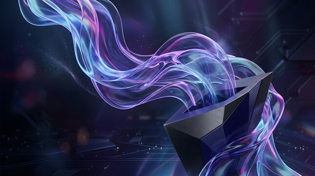 Abstract fluid forms emerge from a geometric prism rendering shapes swirls
