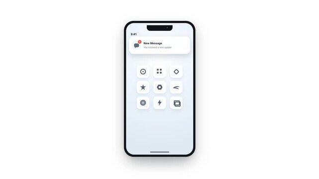 Smartphone Notification Pop-Up Animation on White Background, Mobile Phone Alert Message, Incoming Notification, App Notification, User Interface and Digital Communication